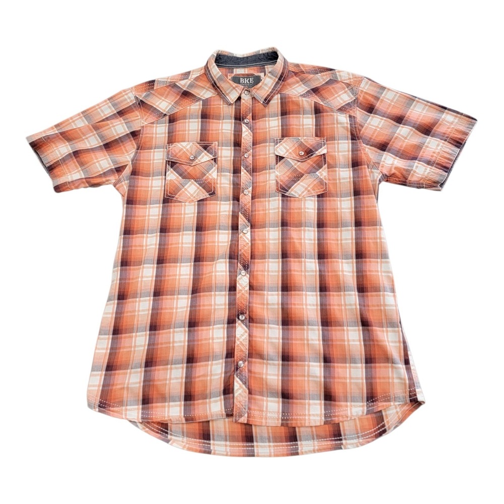 BKE Buckle‎ Athletic Fit Short Sleeve Pearl Snap Button Shirt Mens XL Orange